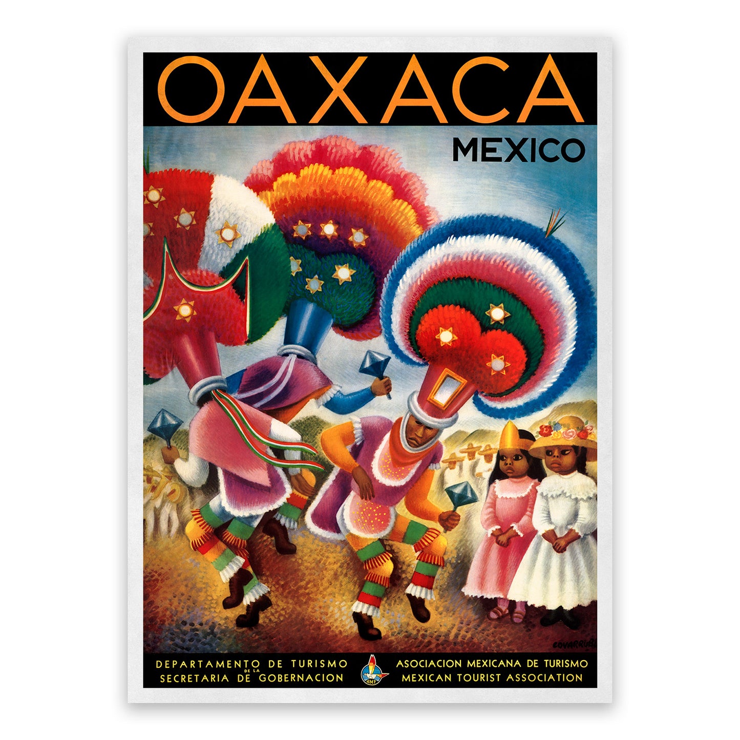 Oaxaca Mexico Travel Poster, Vintage Style 1940s Mexican Travel Advertisement Print