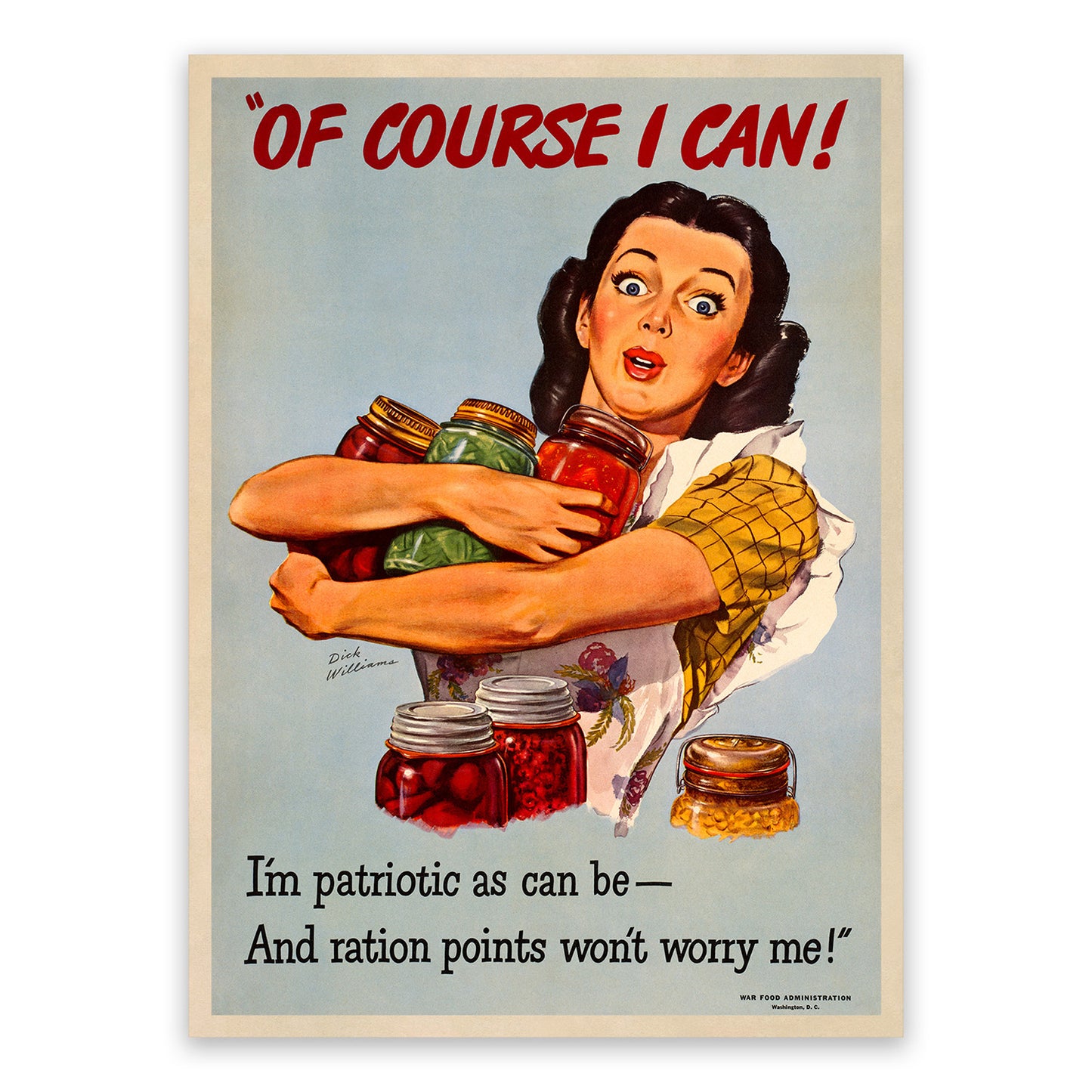 Of Course I Can, Patriotic Wartime Food Rationing Poster, Vintage Style 1940s World War II Print