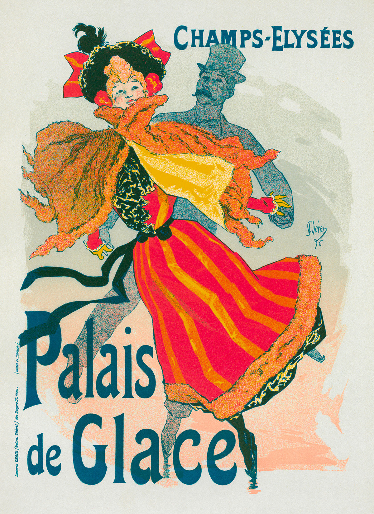 Palais de Glace French Ice Skating Performance Advertisement Poster, Vintage Style Belle Epoque Jules Cheret Print