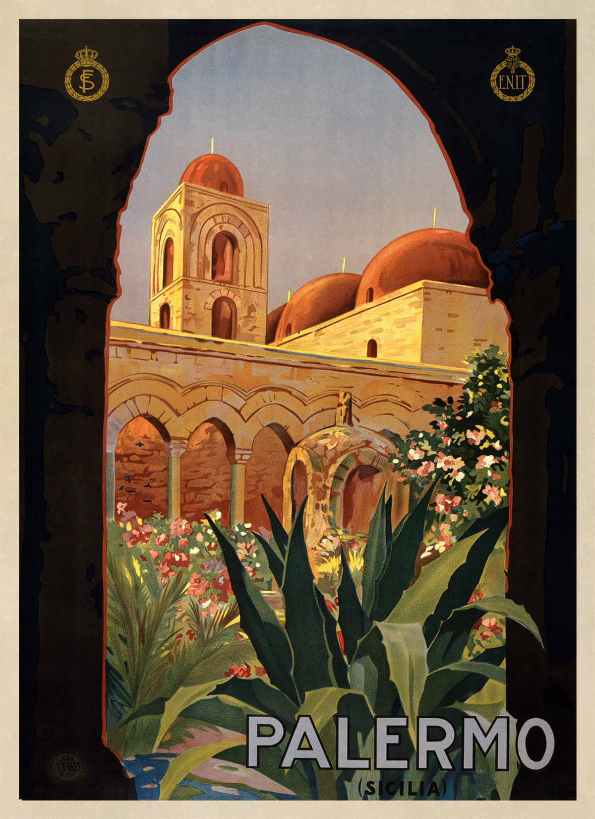 Palermo Italy Travel Poster, Vintage Style 1920s Italian Travel Advertisement Print