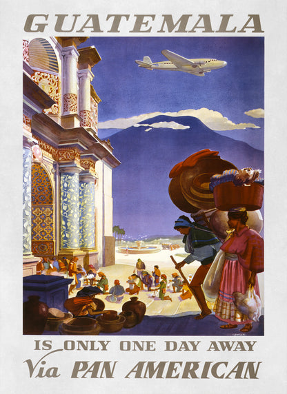 Guatemala Travel Poster, Vintage Style 1930s Retro Airline Travel Advertisement Print