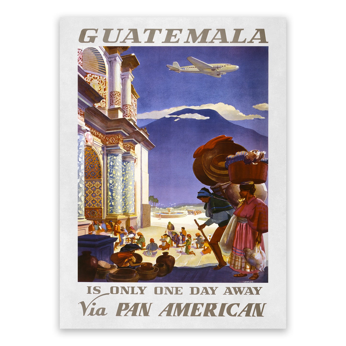 Guatemala Travel Poster, Vintage Style 1930s Retro Airline Travel Advertisement Print