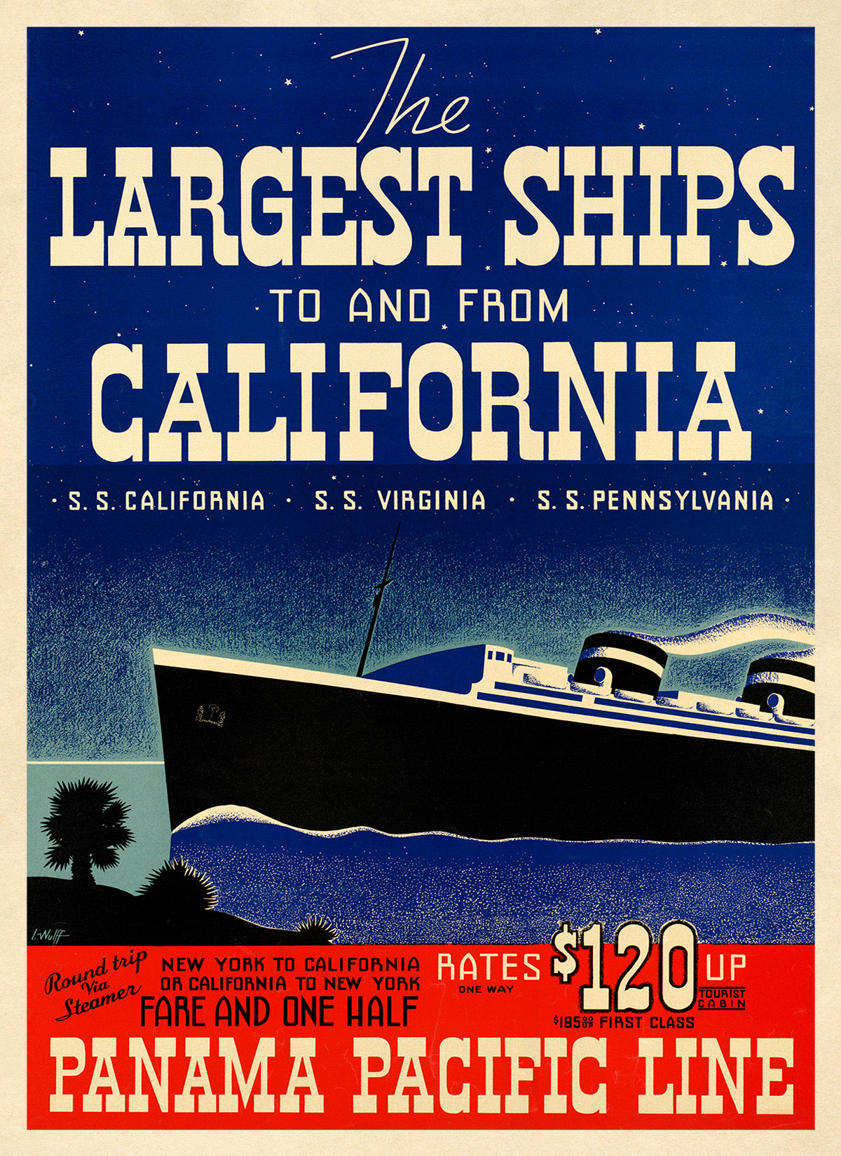 California Cruise Ship Travel Poster, Vintage Style 1900s Nautical Travel Advertisement Print