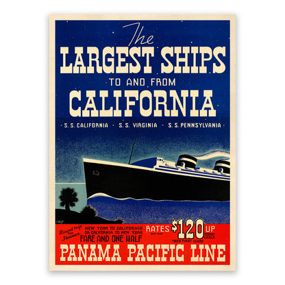 California Cruise Ship Travel Poster, Vintage Style 1900s Nautical Travel Advertisement Print