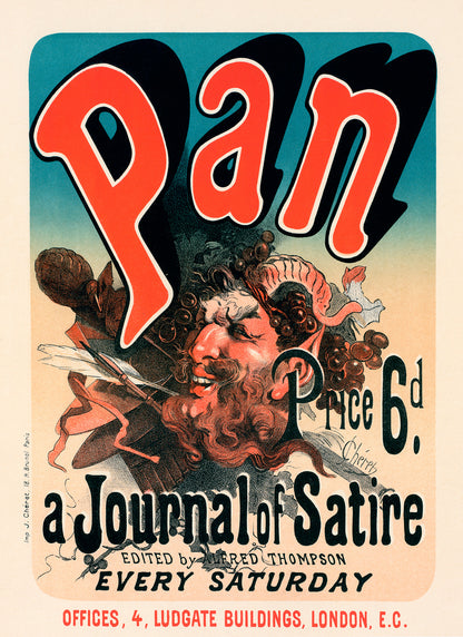 Pan A Journal Of Satire Advertisement Poster, Vintage Style Belle Epoque Jules CHeret Print