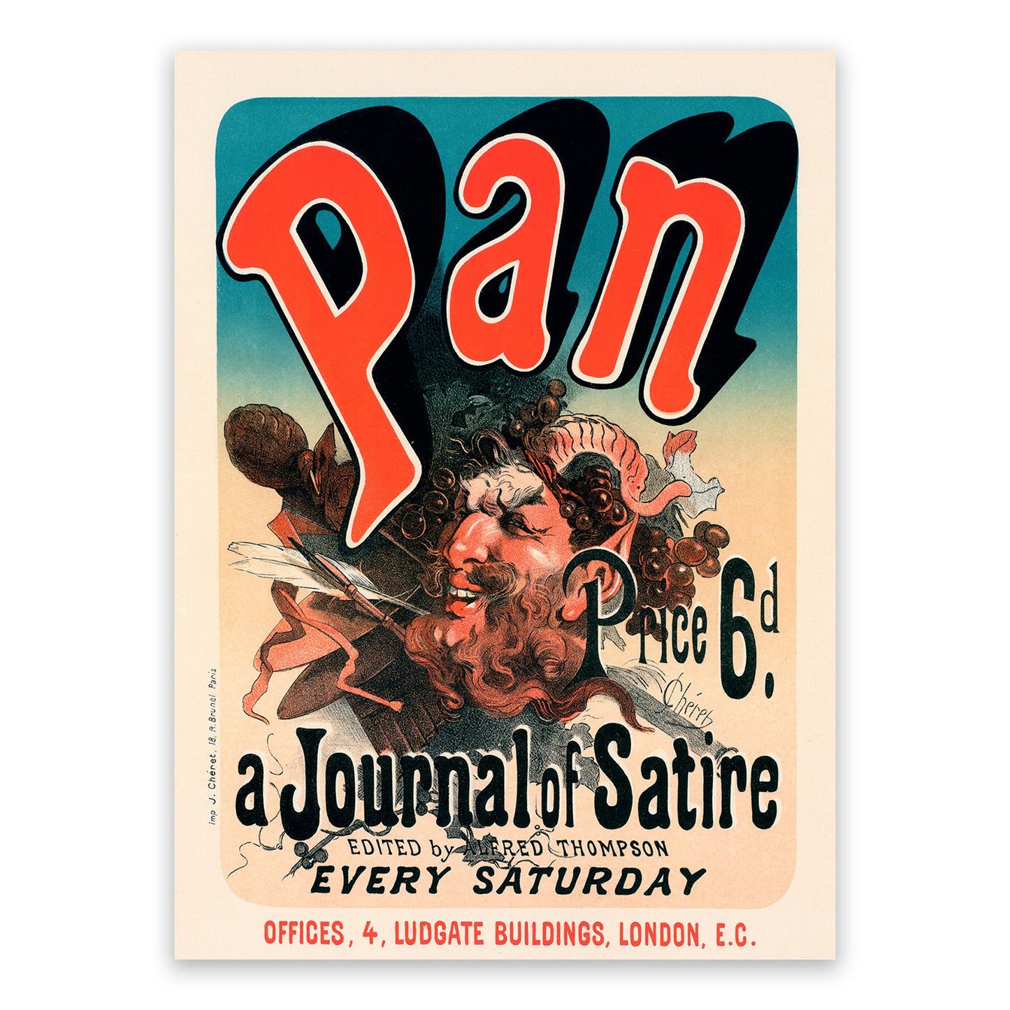 Pan A Journal Of Satire Advertisement Poster, Vintage Style Belle Epoque Jules CHeret Print