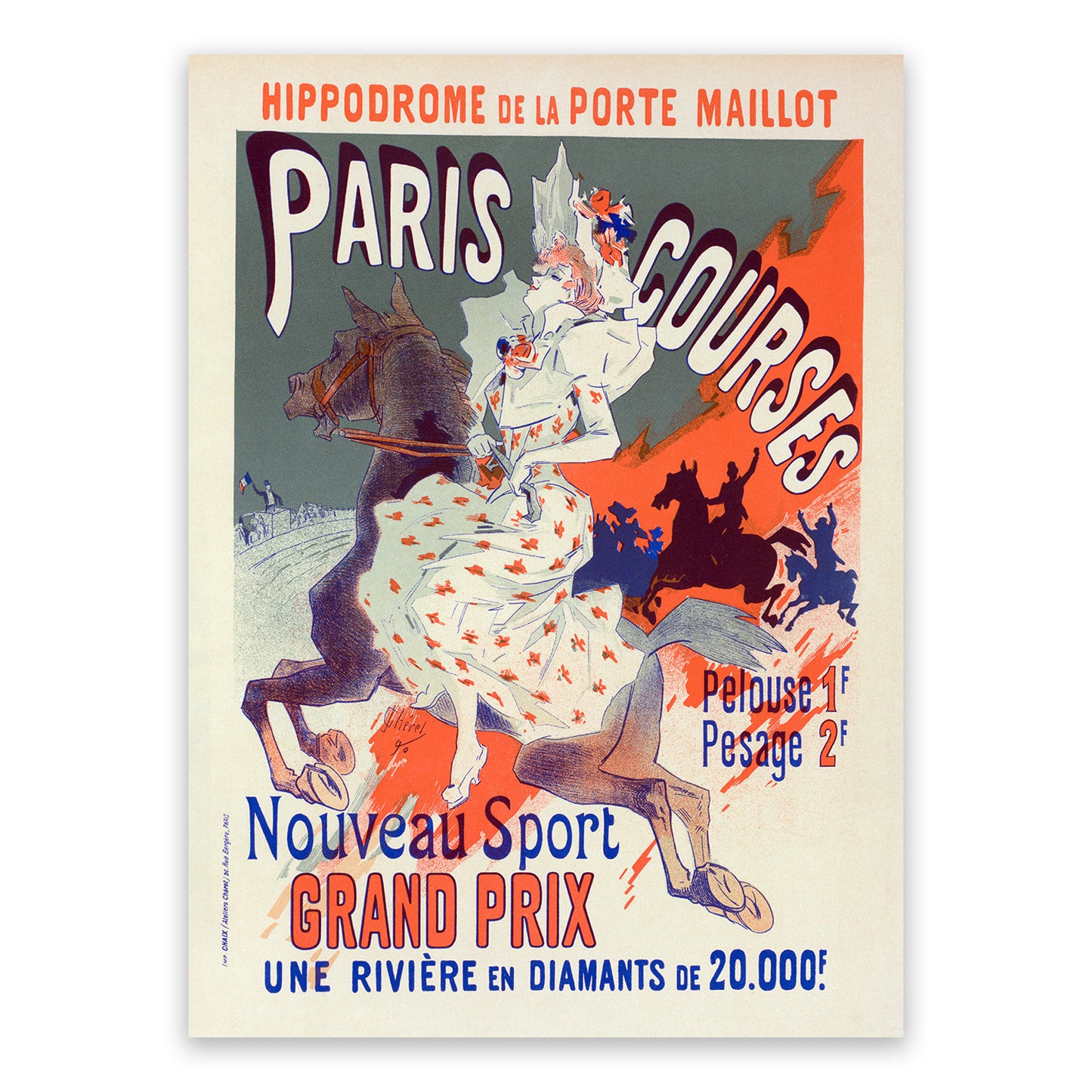 Paris Courses French Horse Race Advertisement Poster, Vintage Style Belle Epoque Jules Cheret Print