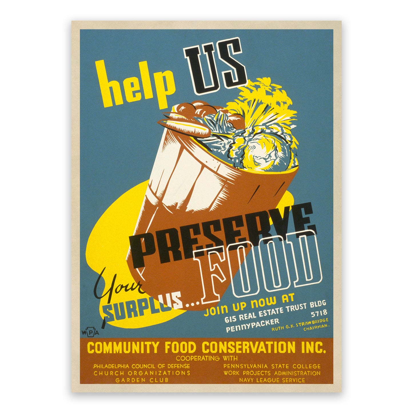 Preserve Food Patriotic WPA War Services Project Poster, Vintage Style 1940s Wartime Print