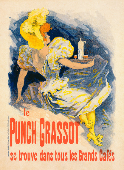 Punch Grassot French Liqueur Advertisement Poster, Vintage Style Belle Epoque Jules Cheret Print