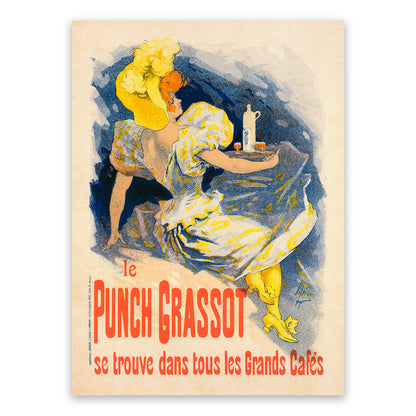 Punch Grassot French Liqueur Advertisement Poster, Vintage Style Belle Epoque Jules Cheret Print