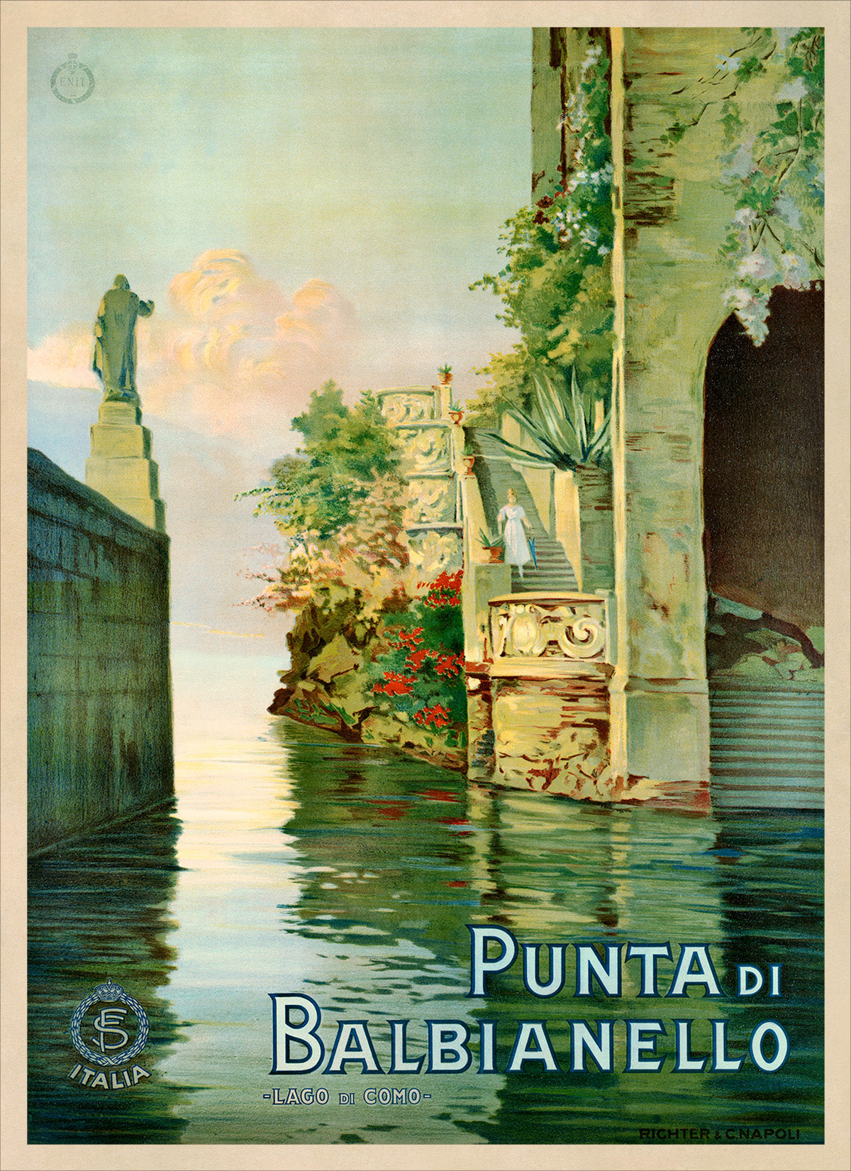 Lake Como Italy Travel Poster, Vintage Style 1940s Italian Travel Advertisement Print