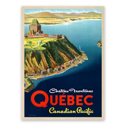 Quebec Canada Chateau Travel Poster, Vintage Style 1950s Canadian Travel Advertisement Print