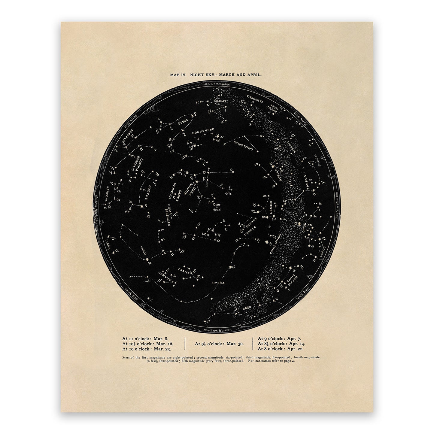 March April Constellation Map, Vintage Zodiac Star Chart RPA4