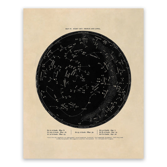 March April Constellation Map, Vintage Zodiac Star Chart RPA4