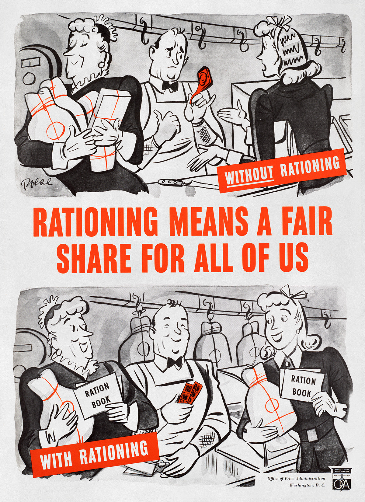 Wartime Food Rationing Poster, Vintage Style 1940s World War II Print