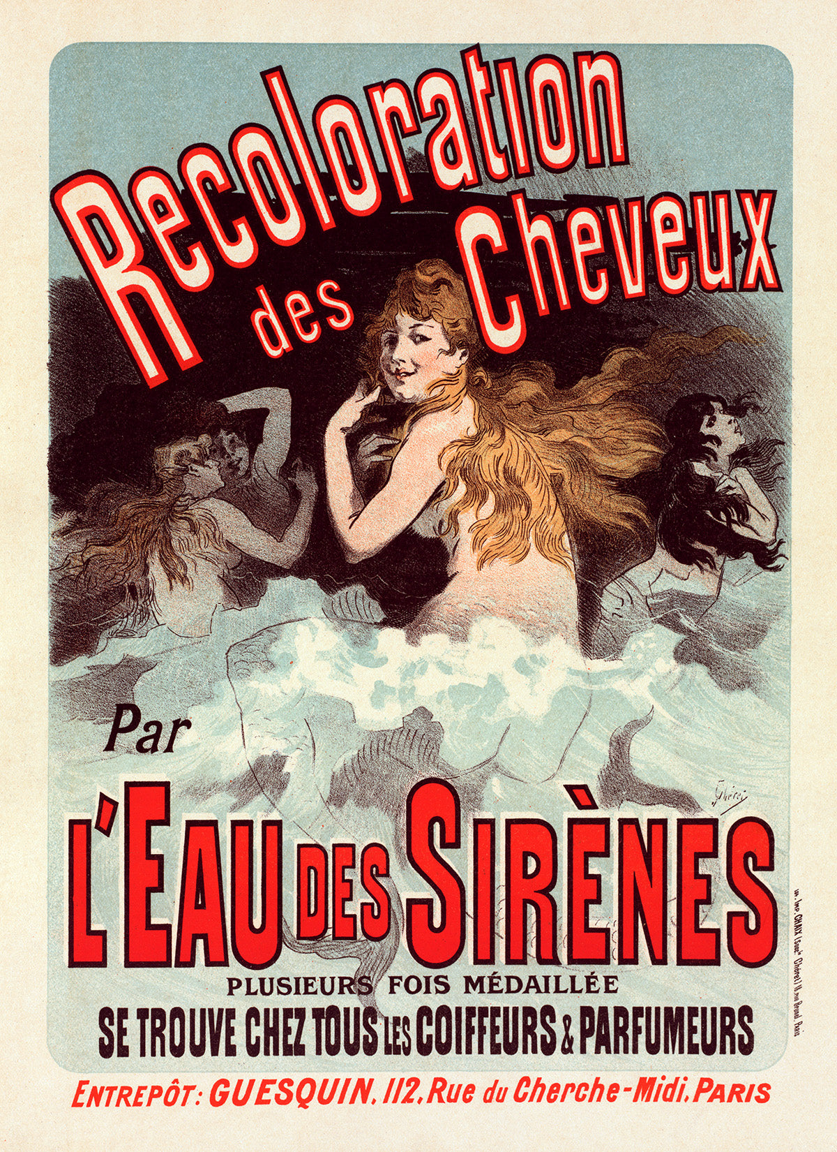 French Hair Dye Advertisement Poster, Vintage Style Belle Epoque Jules Cheret Print