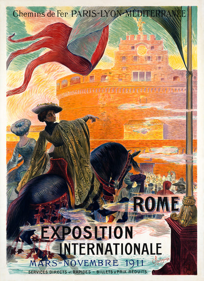 Rome Italy Exposition Travel Poster, Vintage Style 1911 Worlds Fair Travel Advertisement Print