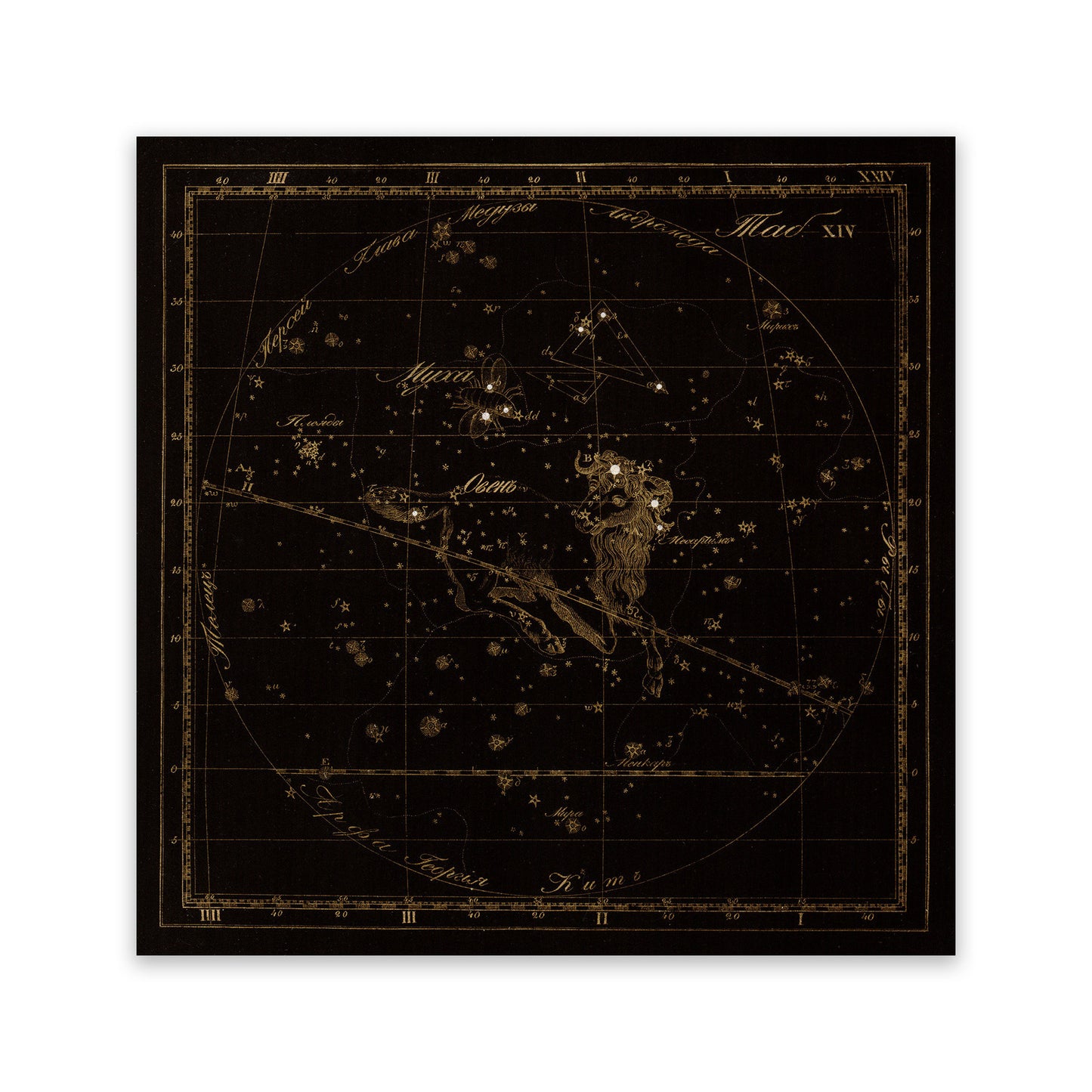 Aries Zodiac Constellation Illustration, Vintage Style Russian Astronomy Print