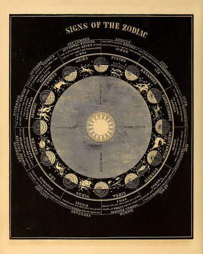 Signs of The Zodiac Celestial Diagram, Astronomy Chart Illustration Print SIA5