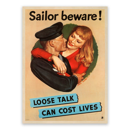 Sailor Beware Wartime Poster, Vintage Style 1940s World War 2 Print