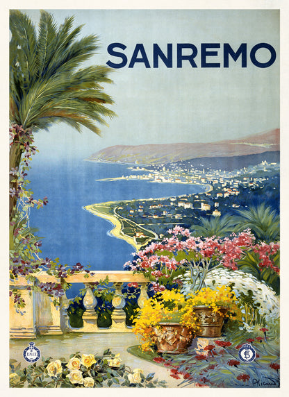 Sanremo Italy Travel Poster, Vintage Style 1920s Italian Tourism Advertisement Print