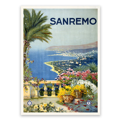 Sanremo Italy Travel Poster, Vintage Style 1920s Italian Tourism Advertisement Print