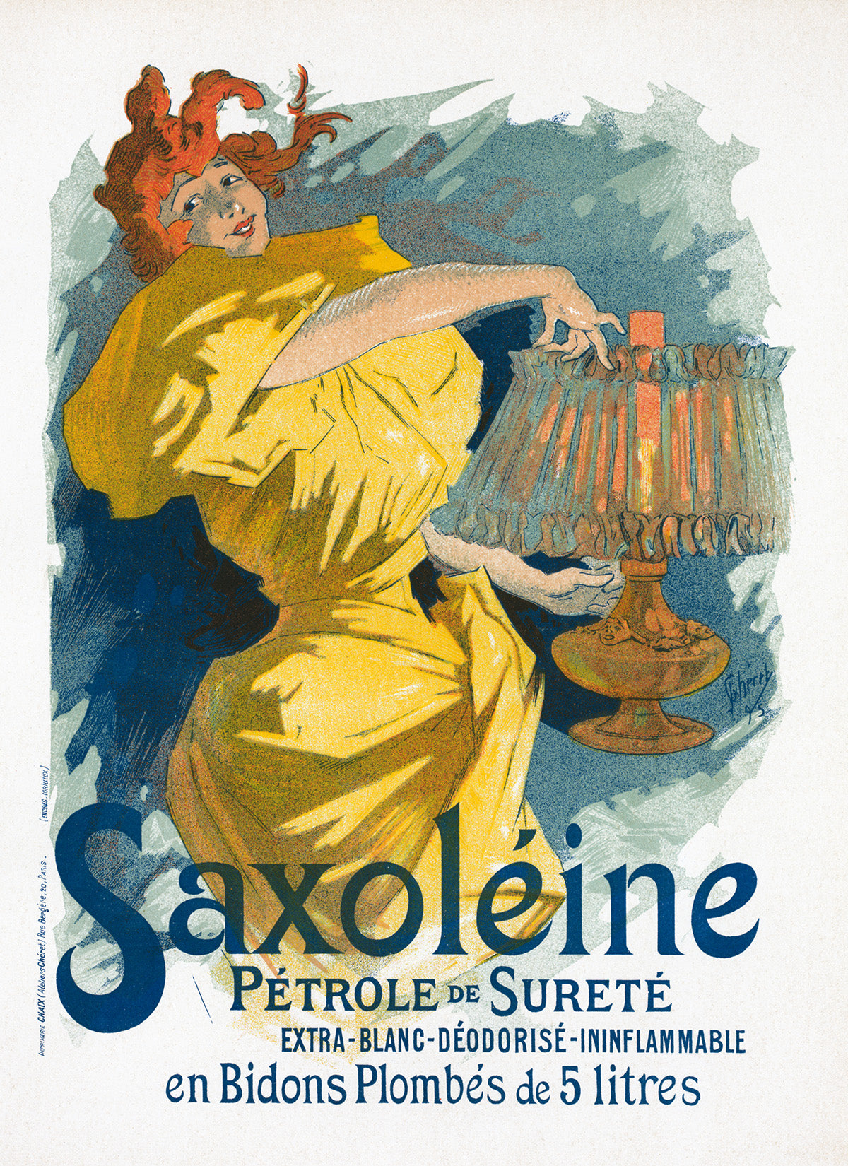 Saxoleine French Lamp Oil Advertisement Poster, Vintage Style Belle Epoque Jules Cheret Print