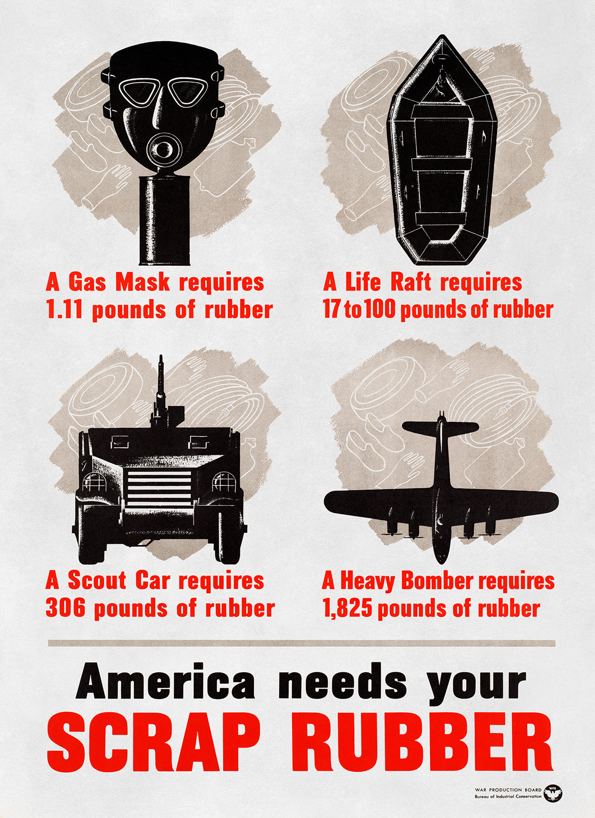 America Needs Your Scrap Rubber, Patriotic Wartime Poster, Vintage Style 1940s World War II Print