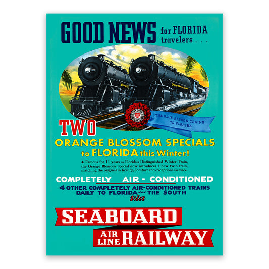 Florida Seaboard Railroad Travel Poster, Vintage Style 1900s Railway Travel Advertisement Print