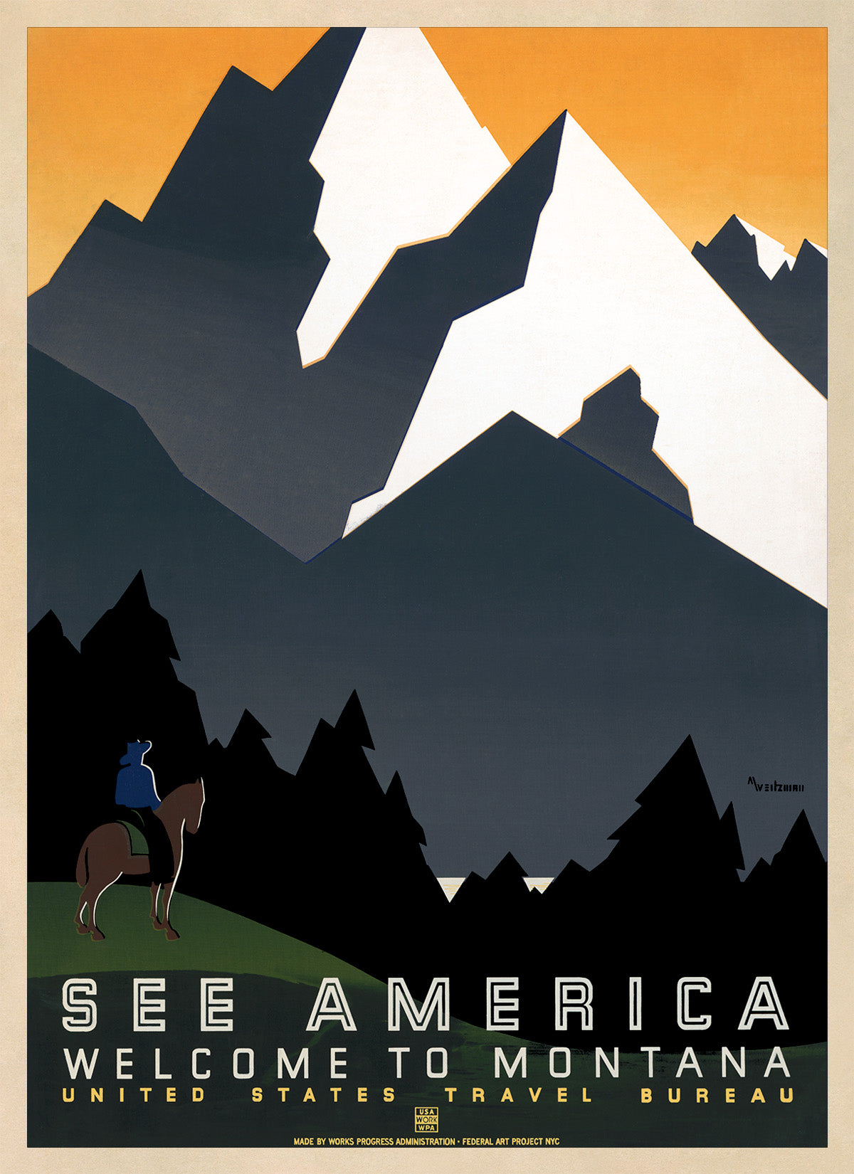 See America, Welcome To Montana WPA Travel Poster, Vintage Style 1930s Works Progress Administration Tourism Advertisement Print