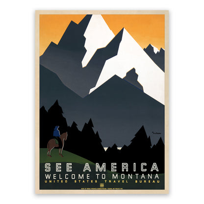 See America, Welcome To Montana WPA Travel Poster, Vintage Style 1930s Works Progress Administration Tourism Advertisement Print