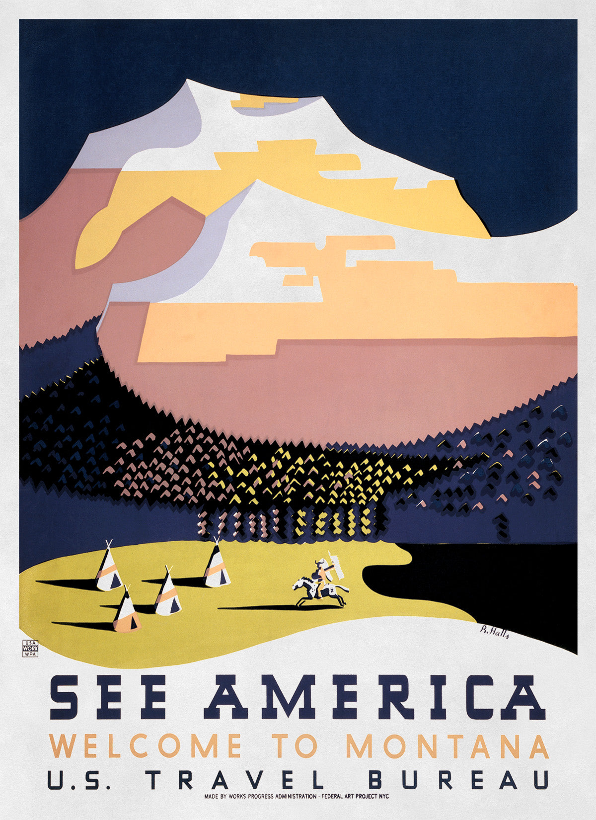 See America Montana WPA Travel Poster, Vintage Style 1930s Works Progress Administration Tourism Advertisement Print