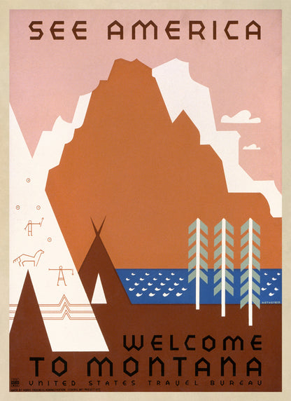 Montana, See America WPA Travel Poster, Vintage Style 1930s Works Progress Administration Tourism Advertisement Print