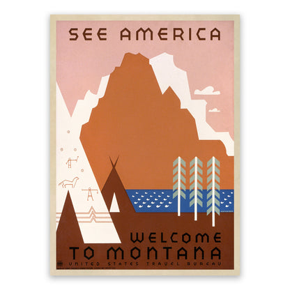 Montana, See America WPA Travel Poster, Vintage Style 1930s Works Progress Administration Tourism Advertisement Print