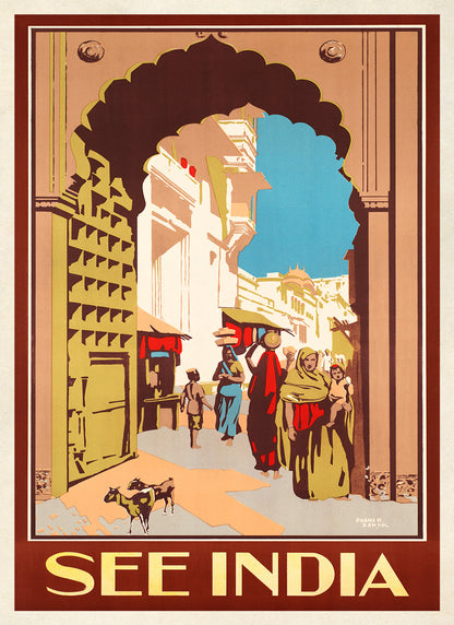 See India Travel Poster, Vintage Style 1900s Indian Tourism Advertisement Print