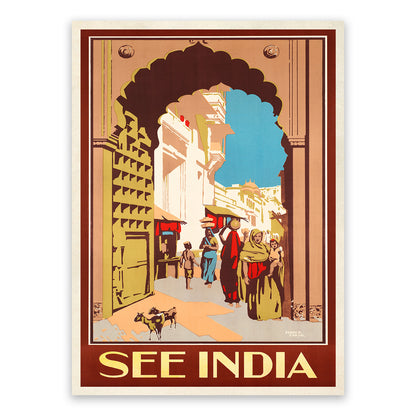 See India Travel Poster, Vintage Style 1900s Indian Tourism Advertisement Print