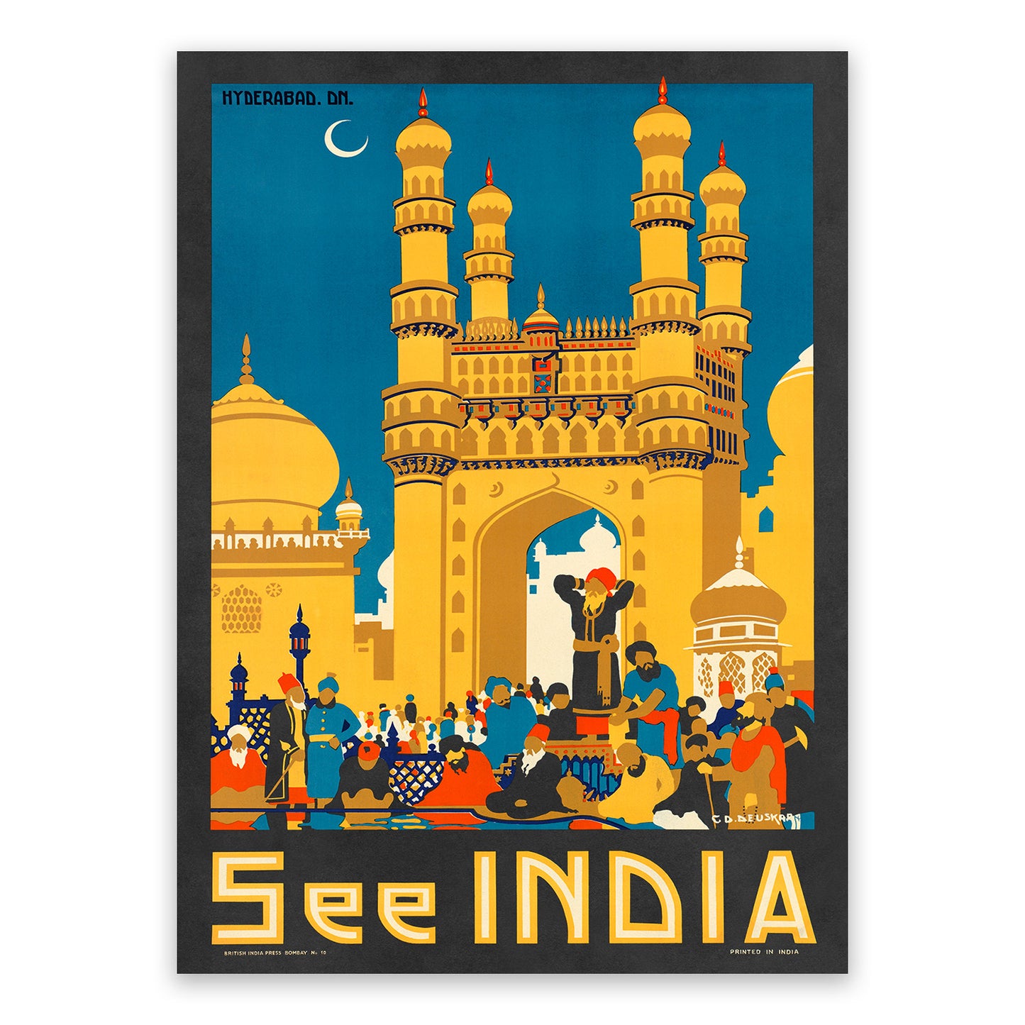 Hyderabad See India Travel Poster, Vintage Style 1900s Indian Tourism Advertisement Print