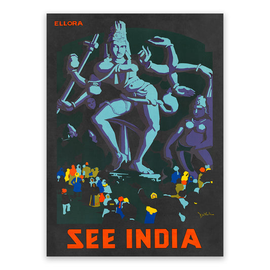 Ellora See India Travel Poster, Vintage Style 1900s Indian Tourism Advertisement Print