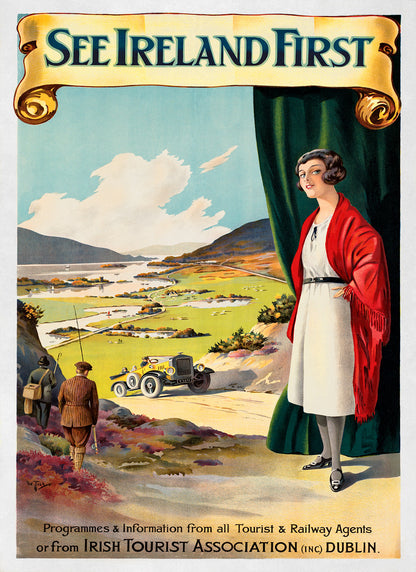 See Ireland First Travel Poster, Vintage Style 1900s Irish Travel Advertisement Print