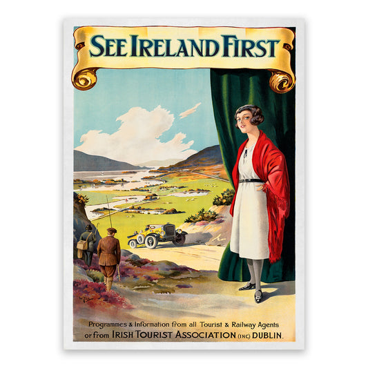 See Ireland First Travel Poster, Vintage Style 1900s Irish Travel Advertisement Print