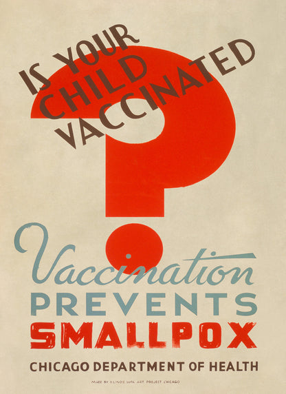 Smallpox Child Vaccination WPA Federal Art Project Poster, Vintage Style 1930s Works Progress Administration Print