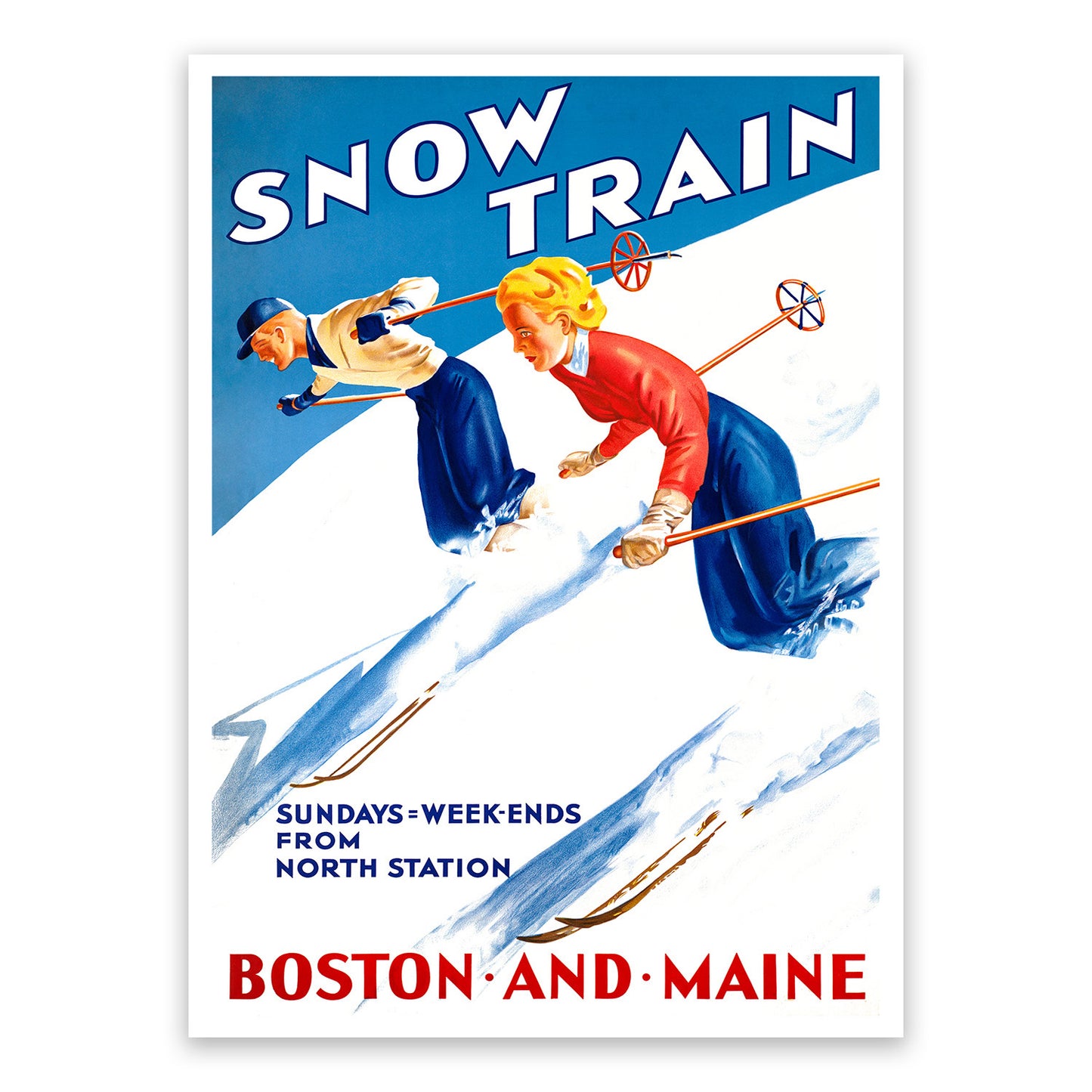 Boston and Maine Railroad Travel Poster, Vintage Style 1900s New England Travel Advertisement Print