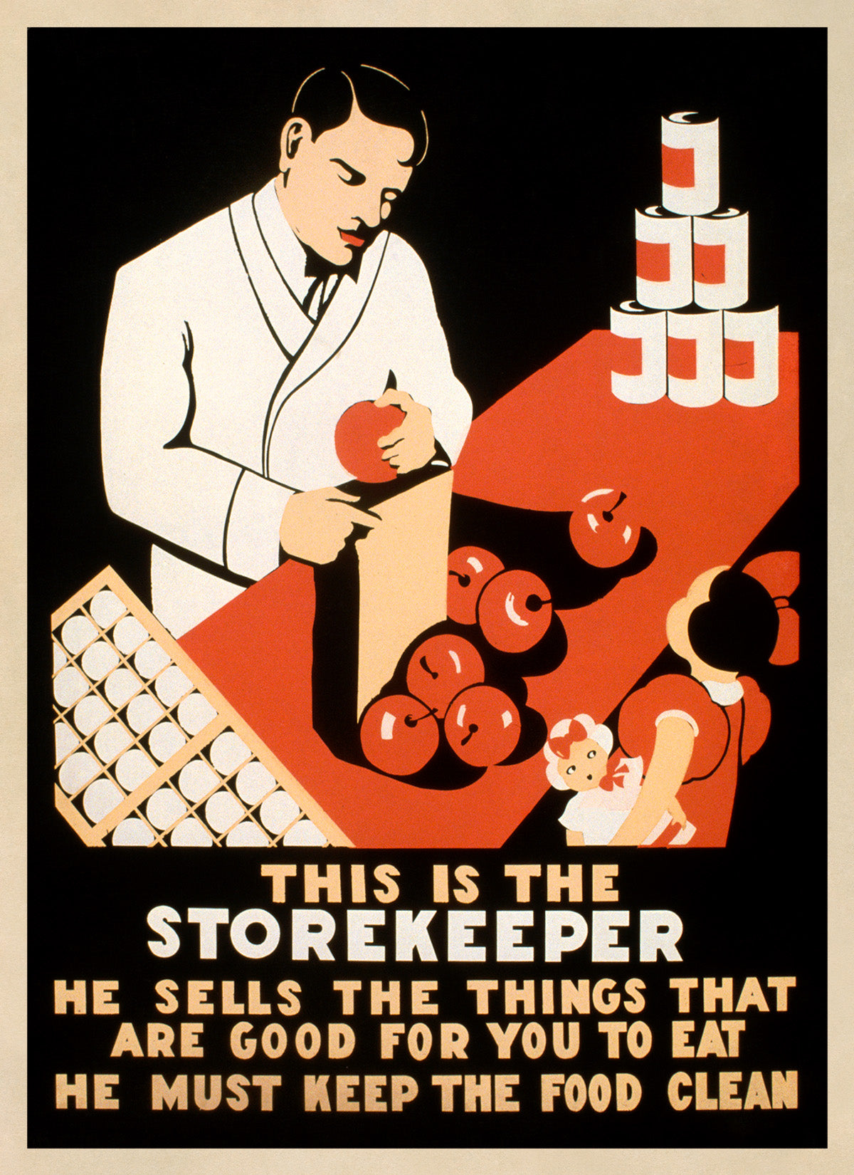 Grocery Store Food Cleanliness WPA Federal Art Project Poster, Vintage Style 1930s Works Progress Administration Print