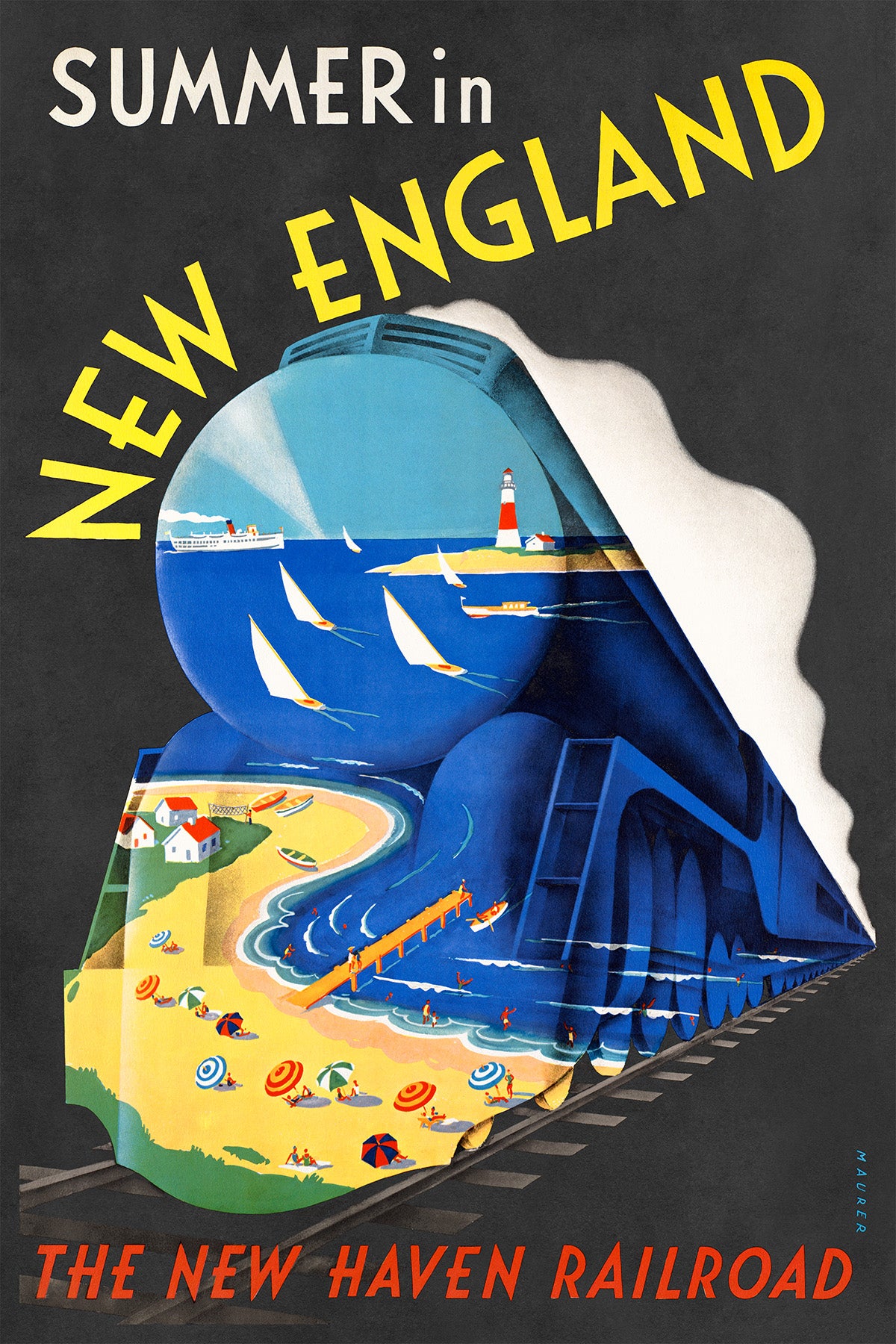 Summer In New England Railroad Travel Poster, Vintage Style 1900s Railway Train Travel Advertisement Print