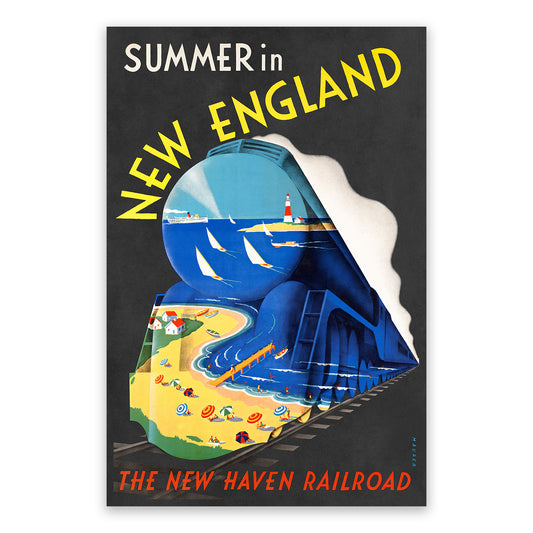 Summer In New England Railroad Travel Poster, Vintage Style 1900s Railway Train Travel Advertisement Print