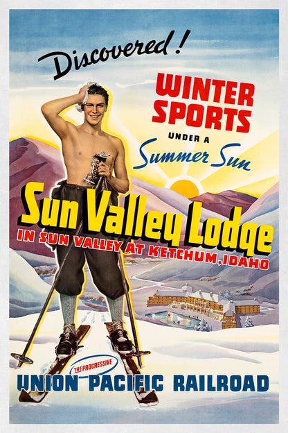 Sun Valley Idaho Travel Poster, Vintage Style 1900s Tourism Advertisement Print