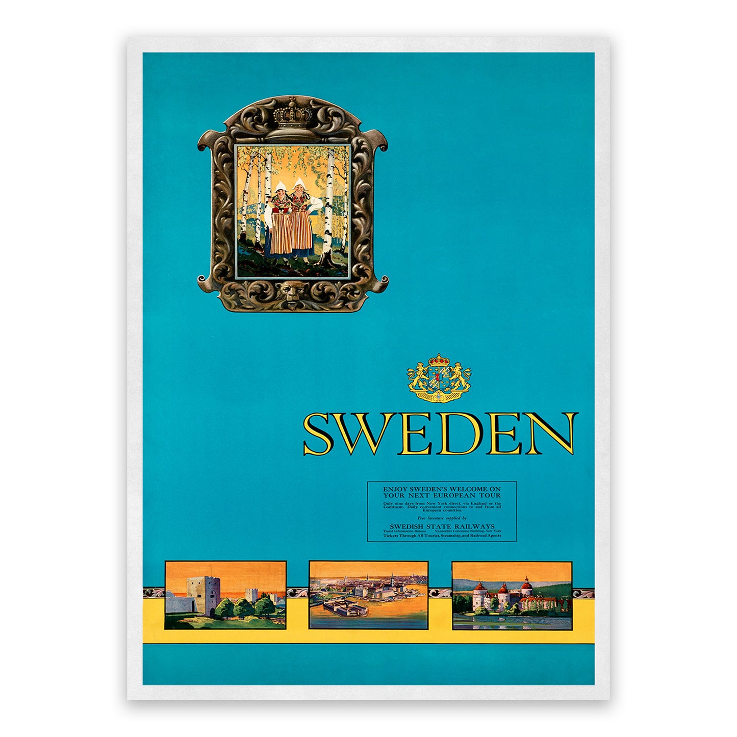 Sweden Travel Poster, Vintage Style 1900s Swedish Railroad Tourism Advertisement Print