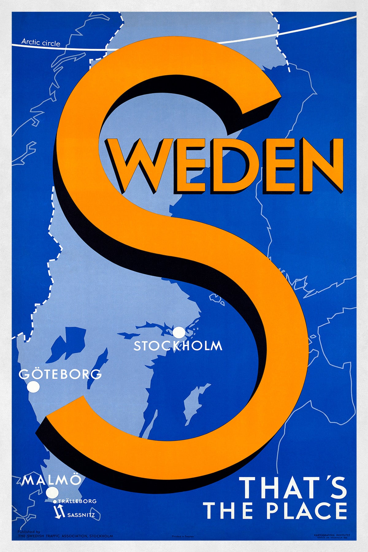 Sweden Travel Poster, Vintage Style 1930s Swedish Tourism Advertisement Print