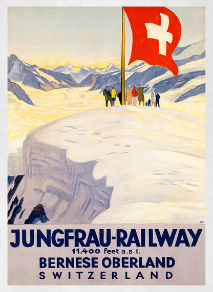 Bernese Oberland Switzerland Travel Poster, Vintage Style 1900s Swiss Jungfrau Railroad Tourism Advertisement Print