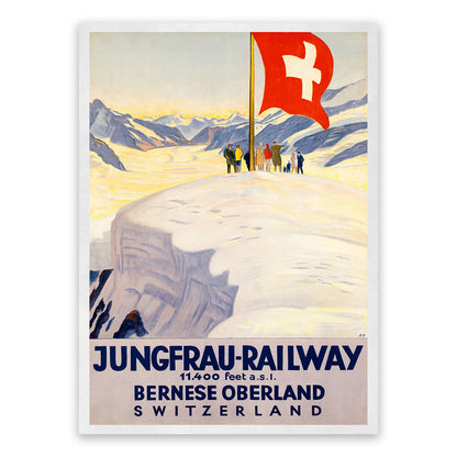 Bernese Oberland Switzerland Travel Poster, Vintage Style 1900s Swiss Jungfrau Railroad Tourism Advertisement Print